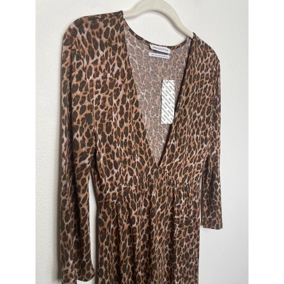 Urban Outfitter Medium Mercer Plunge Mini Dress Leopard Print Brown Deep V-Neck - Picture 6 of 14
